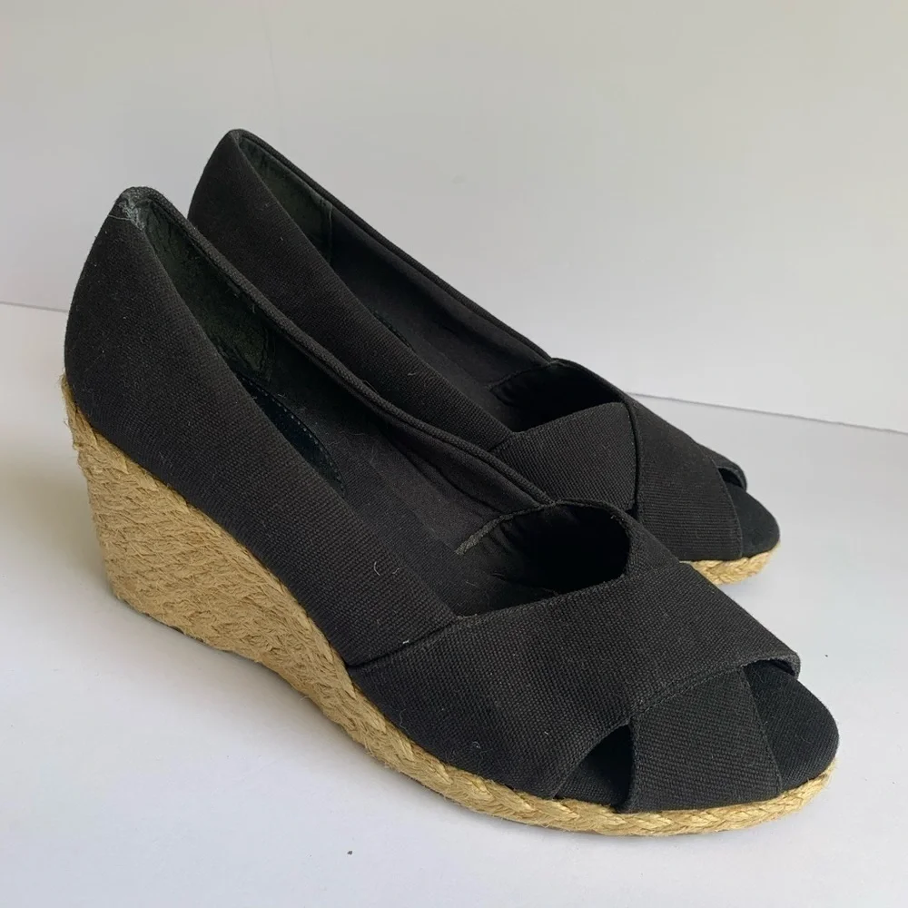 Chaps black espadrille shoes wedge heels size 8
